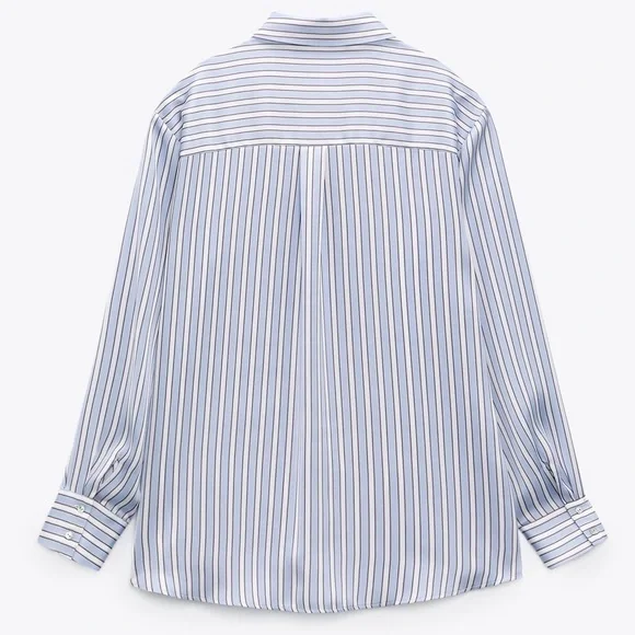NWT. Zara Blue/White Stiped Satin Effect Blouse/Shirt. Size S. - Picture 8 of 11
